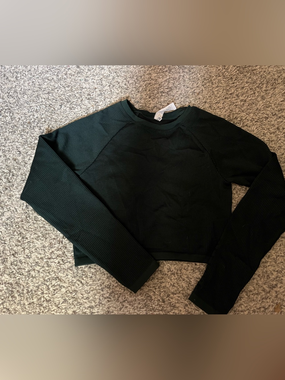 Dark Green Waffle Knit Long-Sleeve Cropped
